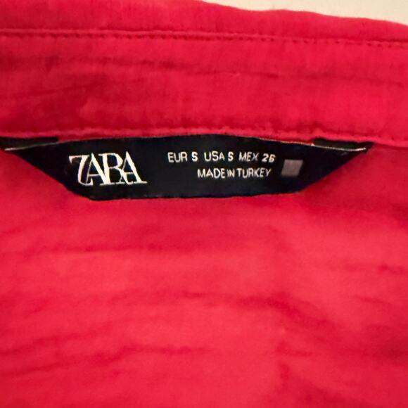 Zara Hot Pink Semi-Sheer Collared Wrap Top Sz S Ballet Fairy Feminine Gypsy - Picture 4 of 5